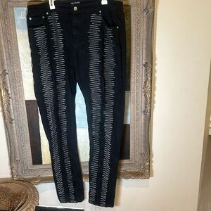 Black embroidered stitch jeans